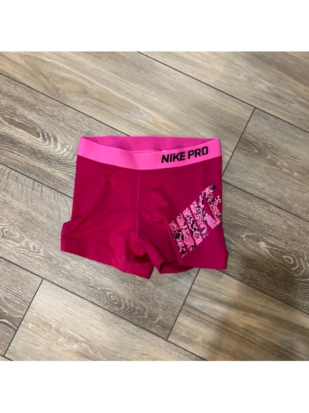 Nike Pro Women's Hot Pink Bike Shorts with Light-Pink Waistband